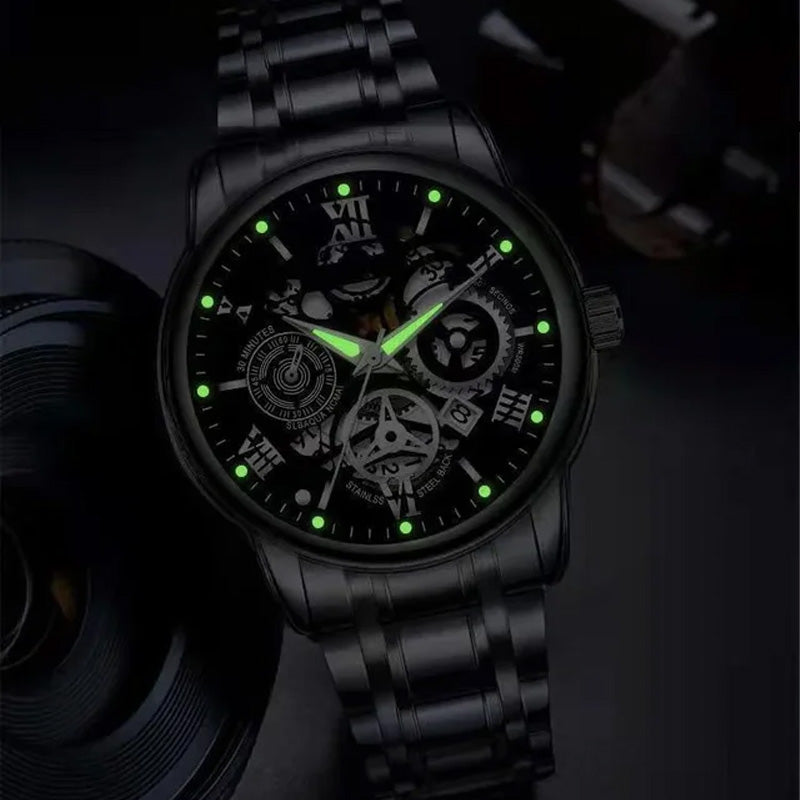 ⌚ Roman Skeleton Automatic Mechanical Watch – Classic Men's Open-Dial Timepiece
