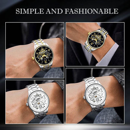 ⌚ Roman Skeleton Automatic Mechanical Watch – Classic Men's Open-Dial Timepiece