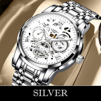 ⌚ Roman Skeleton Automatic Mechanical Watch – Classic Men's Open-Dial Timepiece