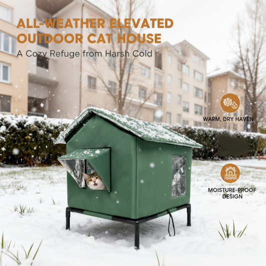 ✨LIMITED-TIME 57% OFF! 🐱Elevated Outdoor Cat House – Weather-Resistant Thermal Shelter with Foldable Stand