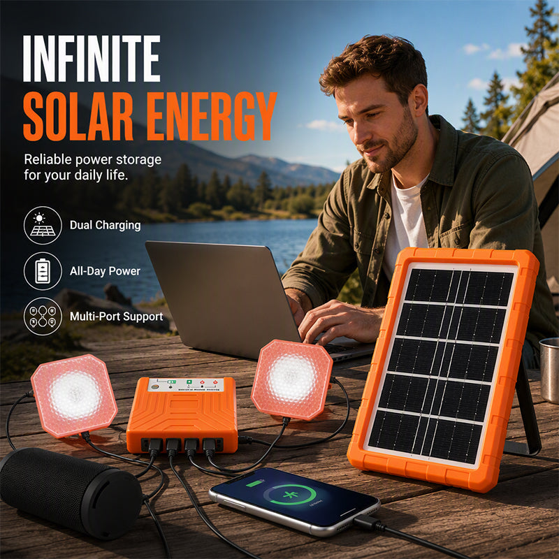 ☀️INFINITE SOLAR ENERGY⚡Portable Solar Power System with 2 LED Lights