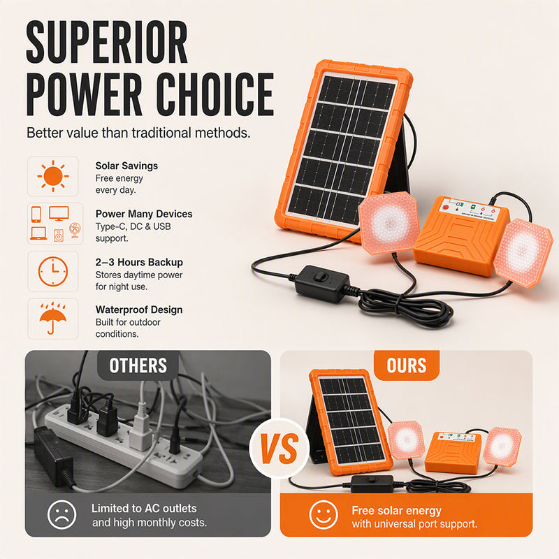 ☀️INFINITE SOLAR ENERGY⚡Portable Solar Power System with 2 LED Lights