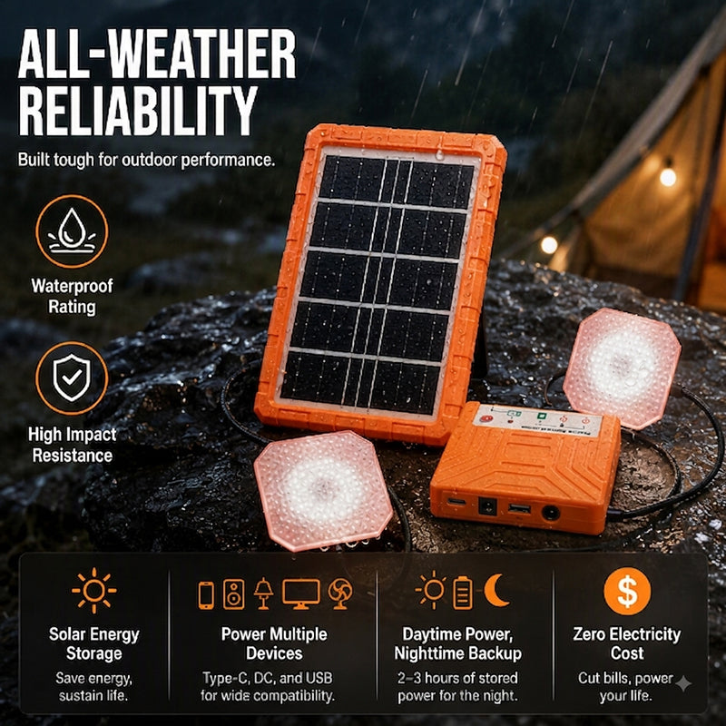 ☀️INFINITE SOLAR ENERGY⚡Portable Solar Power System with 2 LED Lights